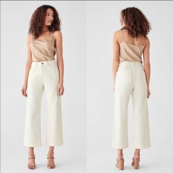 DL1961 Marianna Hewitt Hepburn High Rise Wide Leg Jeans in Sutter Cream 24 - Picture 1 of 8